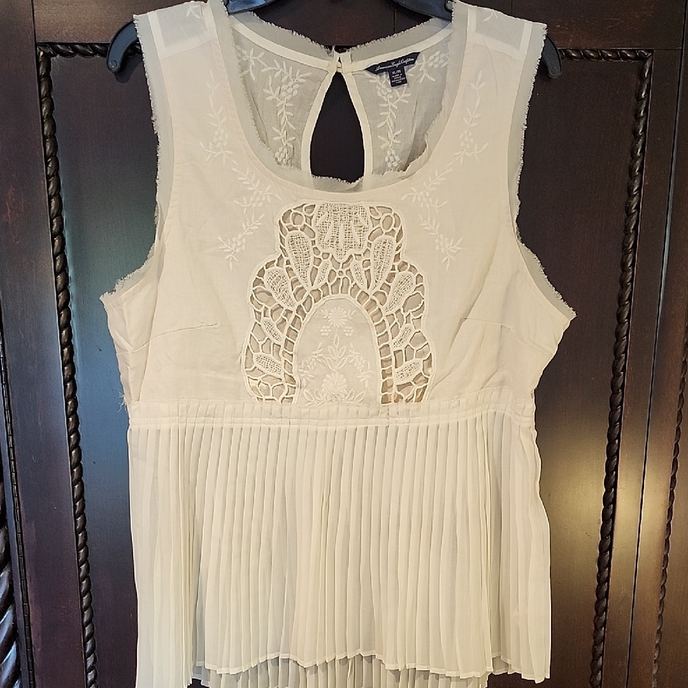 American Eagle Outfitters Sleeveless Lace & Pleated Camisole